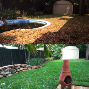 Residential back yard sod installation before after